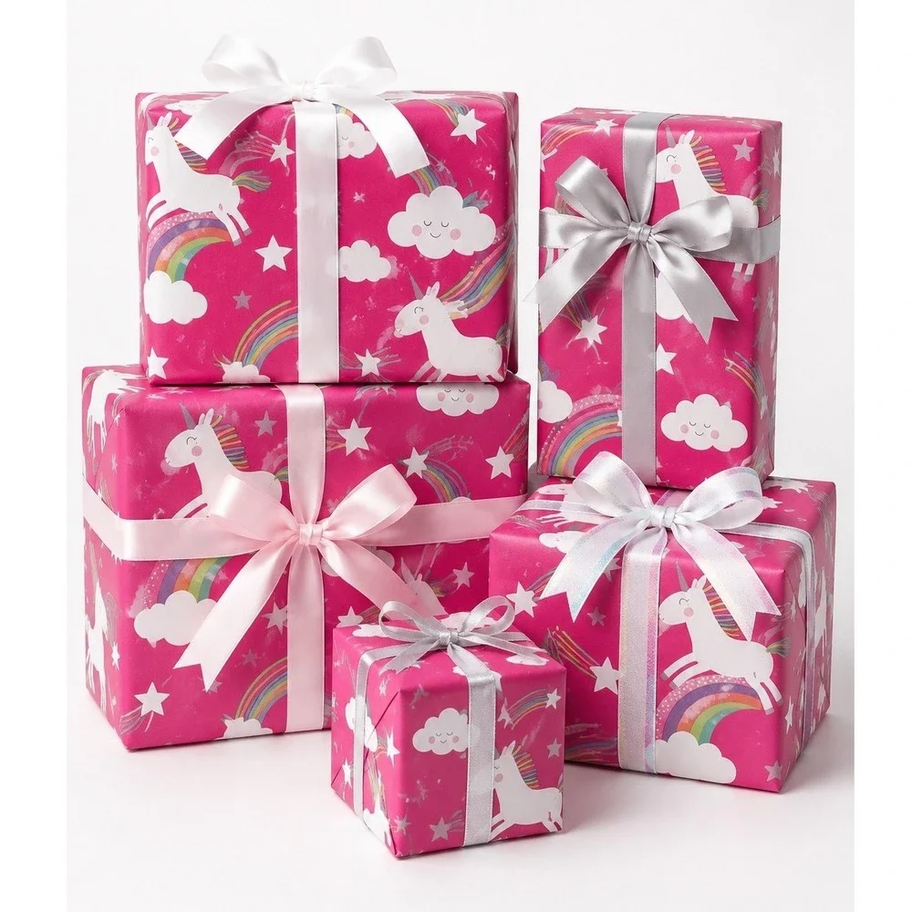 Bella Lux Pink Unicorn Rainbow Gift Wrap Roll Heavy Weight 30 SqFt 109-09